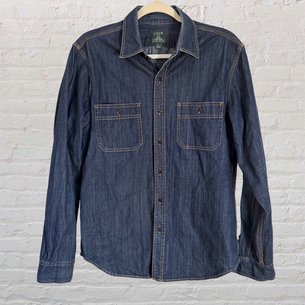 J Crew Shirt Mens Medium Blue Denim Button Up Selvedge Indigo Workshirt